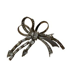 Vintage CR Co Signed 1/20 12K G.F. Charles Reis Clear Rhinestone Bow Brooch Pin